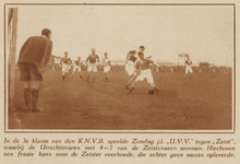 873355 Afbeelding van een spelmoment uit de voetbalwedstrijd van U.V.V. (Utrecht) tegen Zeist, op het sportterrein aan ...